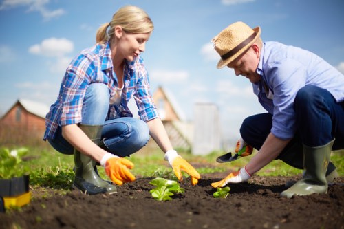 Worker wearing PPE during landscaping risk-controlled task